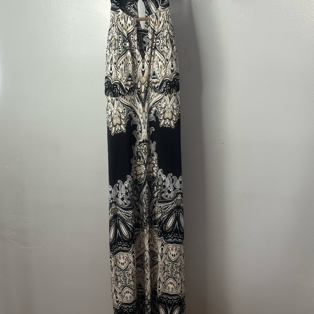 INC Black and Cream Paisley Jumpsuit